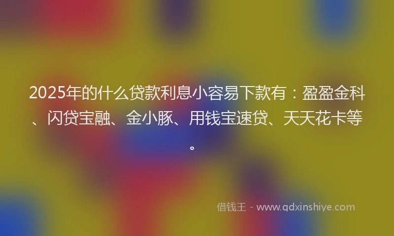 2025年的什么贷款利息小容易下款有:盈盈金科、闪贷宝融、金小豚、用钱宝速贷、天天花卡等。