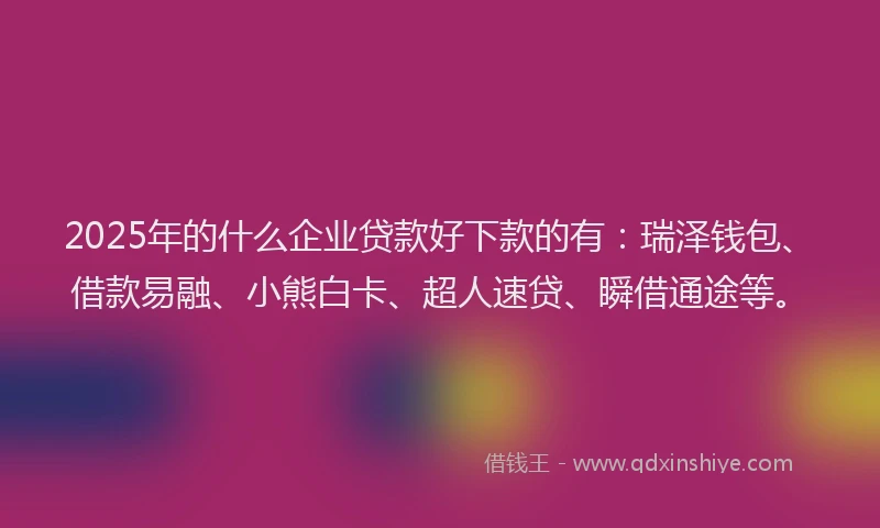 2025年的什么企业贷款好下款的有：瑞泽钱包、借款易融、小熊白卡、超人速贷、瞬借通途等。