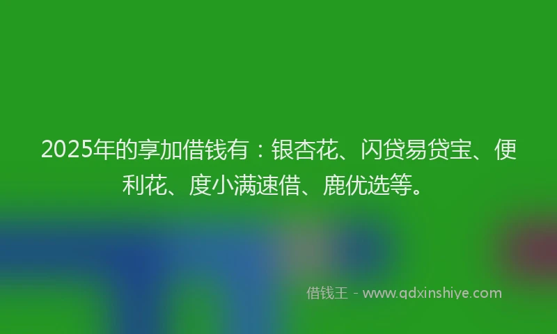 2025年的享加借钱有：银杏花、闪贷易贷宝、便利花、度小满速借、鹿优选等。