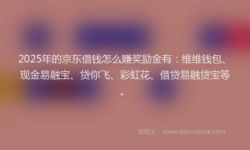 2025年的京东借钱怎么赚奖励金有：维维钱包、现金易融宝、贷你飞、彩虹花、借贷易融贷宝等。