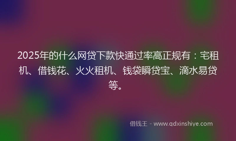 2025年的什么网贷下款快通过率高正规有：宅租机、借钱花、火火租机、钱袋瞬贷宝、滴水易贷等。