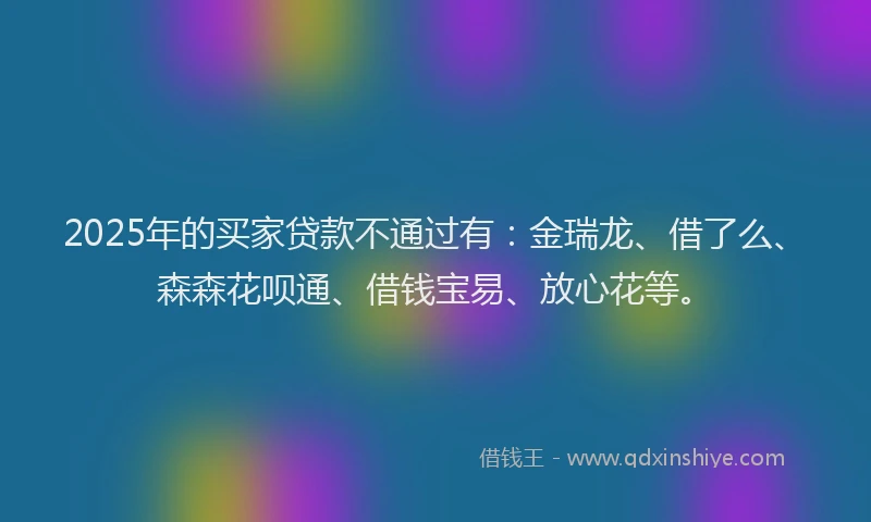 2025年的买家贷款不通过有：金瑞龙、借了么、森森花呗通、借钱宝易、放心花等。