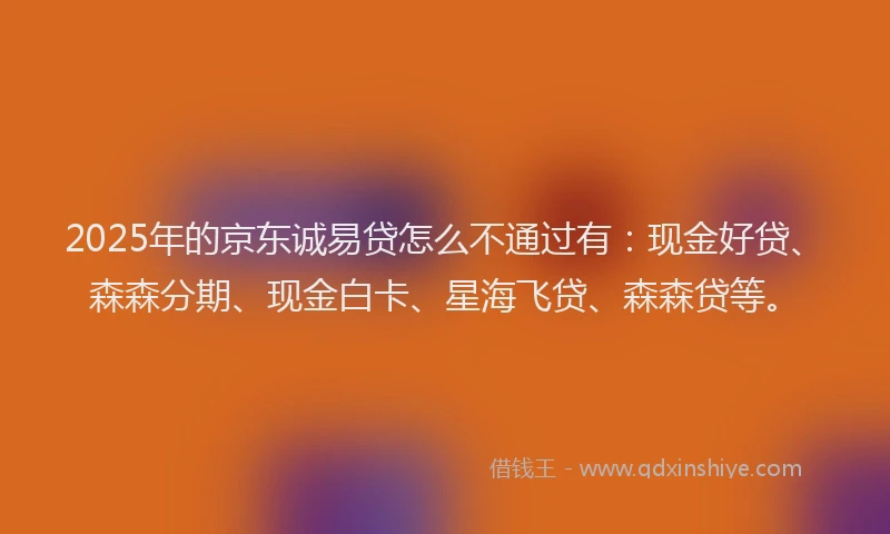 2025年的京东诚易贷怎么不通过有:现金好贷、森森分期、现金白卡、星海飞贷、森森贷等。