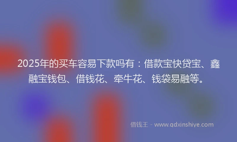 2025年的买车容易下款吗有：借款宝快贷宝、鑫融宝钱包、借钱花、牵牛花、钱袋易融等。