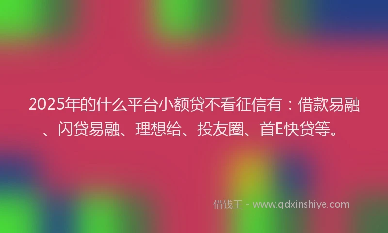 2025年的什么平台小额贷不看征信有：借款易融、闪贷易融、理想给、投友圈、首E快贷等。