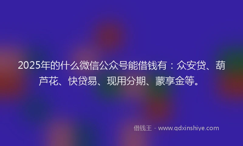 2025年的什么微信公众号能借钱有：众安贷、葫芦花、快贷易、现用分期、蒙享金等。
