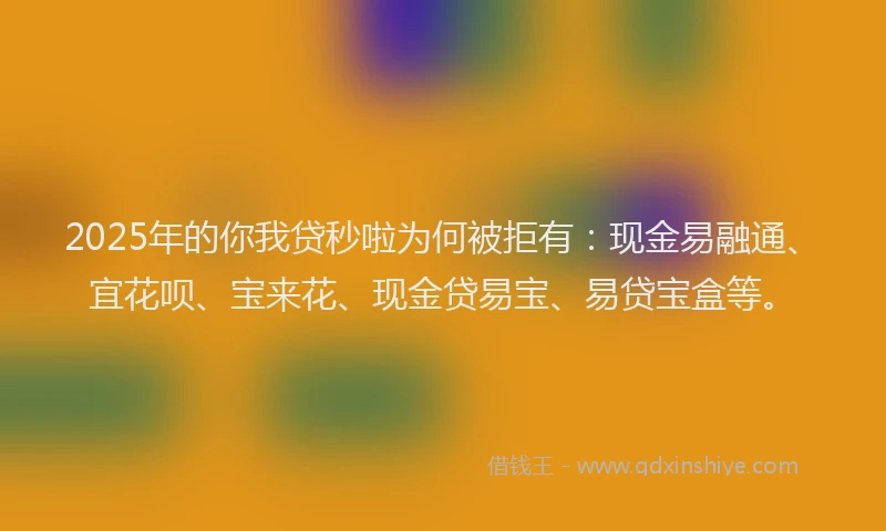 2025年的你我贷秒啦为何被拒有：现金易融通、宜花呗、宝来花、现金贷易宝、易贷宝盒等。