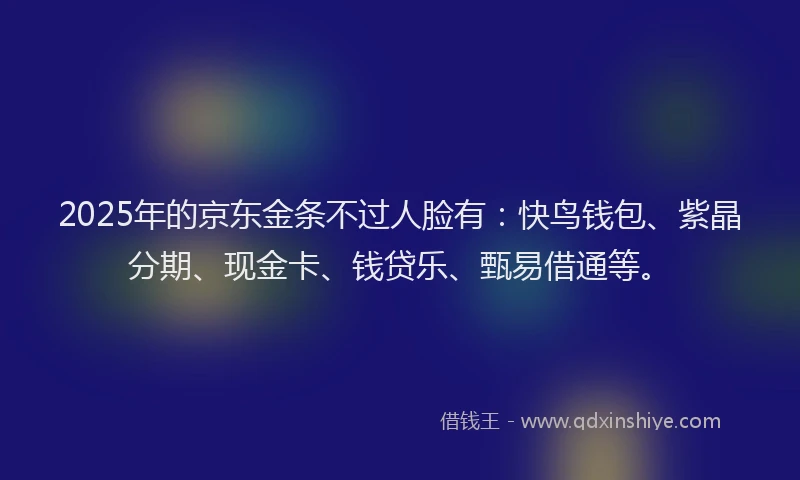 2025年的京东金条不过人脸有：快鸟钱包、紫晶分期、现金卡、钱贷乐、甄易借通等。
