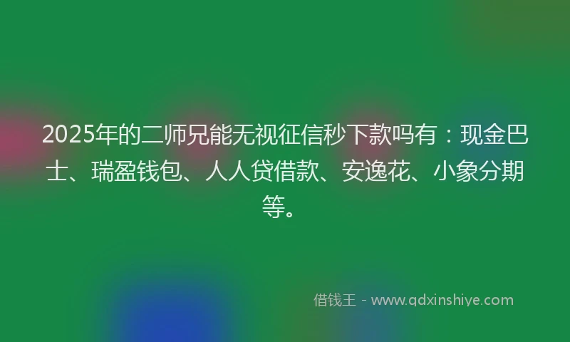 2025年的二师兄能无视征信秒下款吗有：现金巴士、瑞盈钱包、人人贷借款、安逸花、小象分期等。