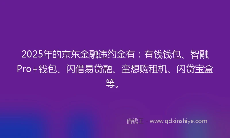 2025年的京东金融违约金有：有钱钱包、智融Pro+钱包、闪借易贷融、蛮想购租机、闪贷宝盒等。