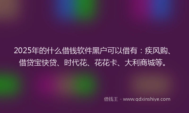 2025年的什么借钱软件黑户可以借有：疾风购、借贷宝快贷、时代花、花花卡、大利商城等。