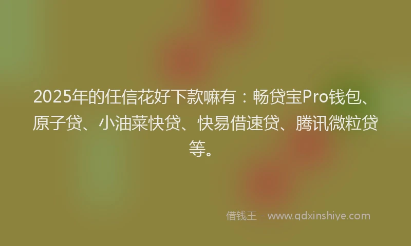 2025年的任信花好下款嘛有:畅贷宝Pro钱包、原子贷、小油菜快贷、快易借速贷、腾讯微粒贷等。