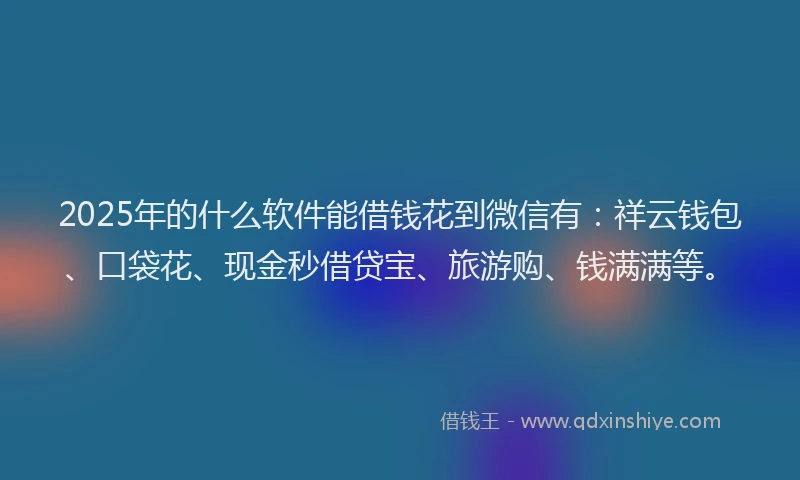 2025年的什么软件能借钱花到微信有：祥云钱包、口袋花、现金秒借贷宝、旅游购、钱满满等。