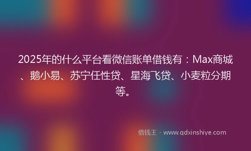 2025年的什么平台看微信账单借钱有:Max商城、鹅小易、苏宁任性贷、星海飞贷、小麦粒分期等。
