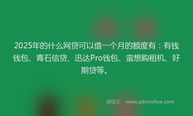 2025年的什么网贷可以借一个月的额度有：有钱钱包、青石信贷、迅达Pro钱包、蛮想购租机、好期贷等。