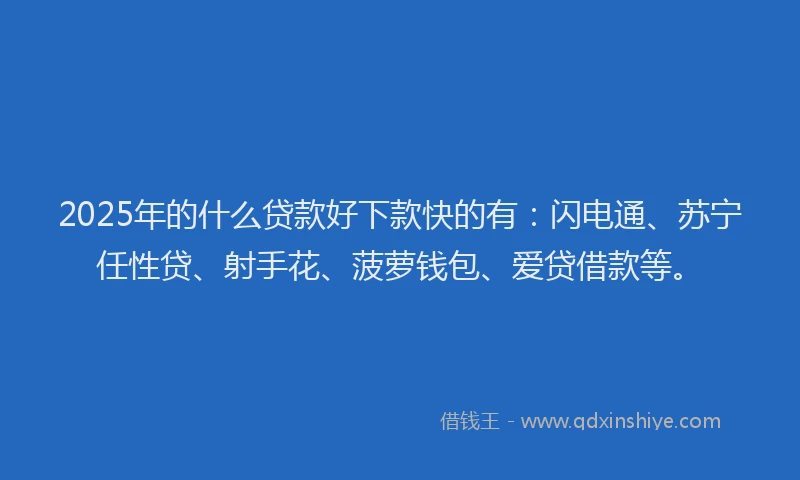 2025年的什么贷款好下款快的有：闪电通、苏宁任性贷、射手花、菠萝钱包、爱贷借款等。