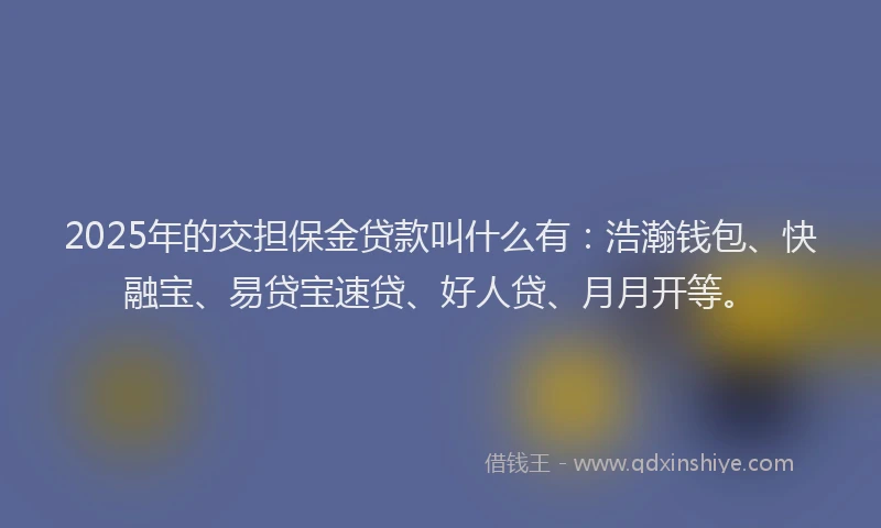 2025年的交担保金贷款叫什么有：浩瀚钱包、快融宝、易贷宝速贷、好人贷、月月开等。