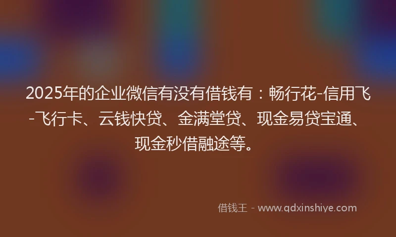 2025年的企业微信有没有借钱有：畅行花-信用飞-飞行卡、云钱快贷、金满堂贷、现金易贷宝通、现金秒借融途等。