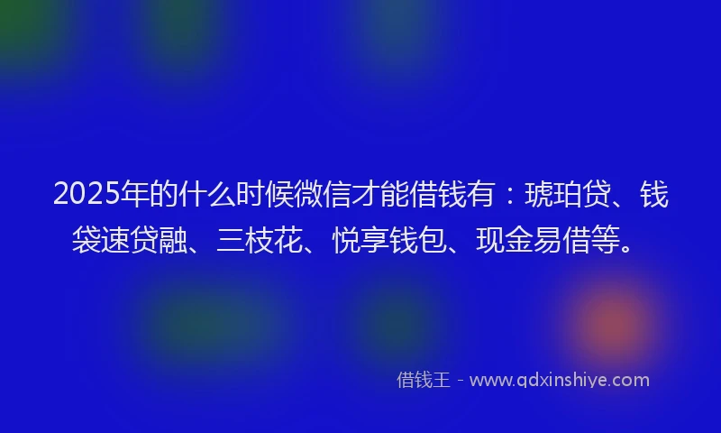 2025年的什么时候微信才能借钱有：琥珀贷、钱袋速贷融、三枝花、悦享钱包、现金易借等。