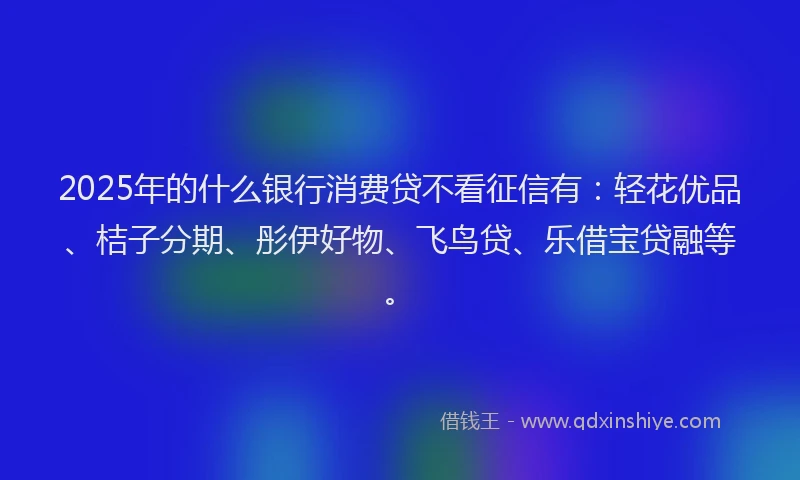 2025年的什么银行消费贷不看征信有：轻花优品、桔子分期、彤伊好物、飞鸟贷、乐借宝贷融等。