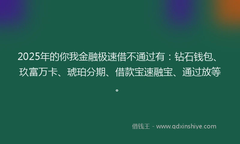 2025年的你我金融极速借不通过有：钻石钱包、玖富万卡、琥珀分期、借款宝速融宝、通过放等。