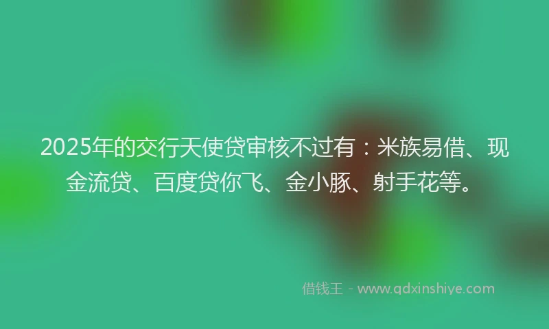 2025年的交行天使贷审核不过有：米族易借、现金流贷、百度贷你飞、金小豚、射手花等。
