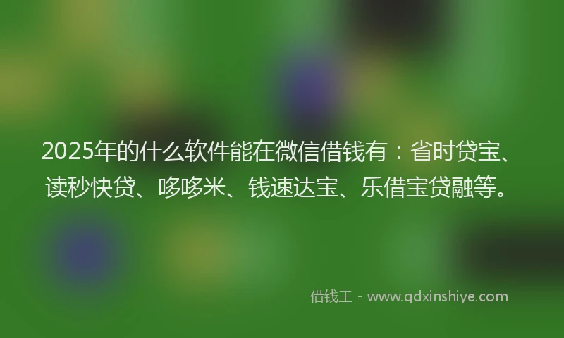 2025年的什么软件能在微信借钱有：省时贷宝、读秒快贷、哆哆米、钱速达宝、乐借宝贷融等。