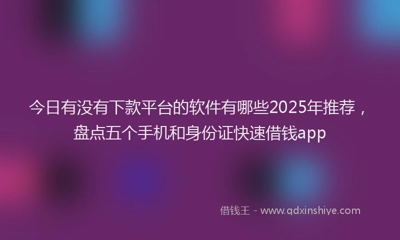 今日有没有下款平台的软件有哪些2025年推荐，盘点五个手机和身份证快速借钱app