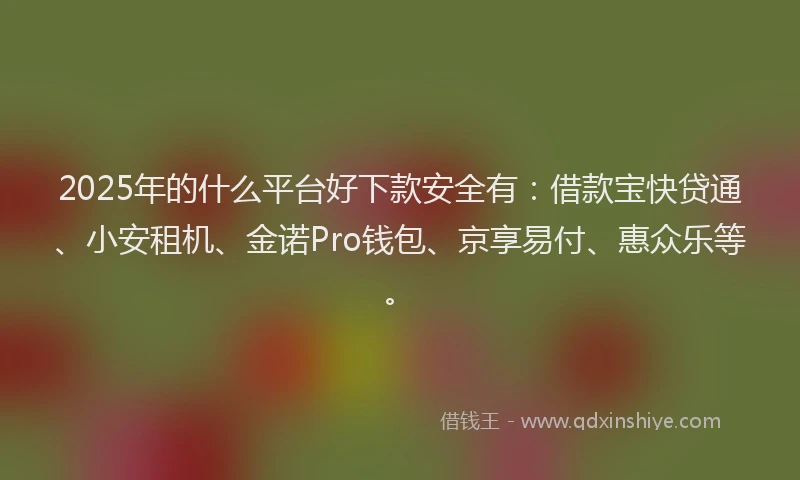 2025年的什么平台好下款安全有：借款宝快贷通、小安租机、金诺Pro钱包、京享易付、惠众乐等。