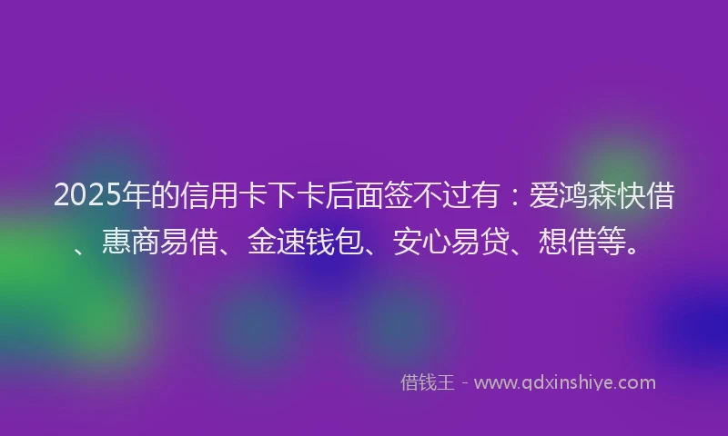 2025年的信用卡下卡后面签不过有：爱鸿森快借、惠商易借、金速钱包、安心易贷、想借等。