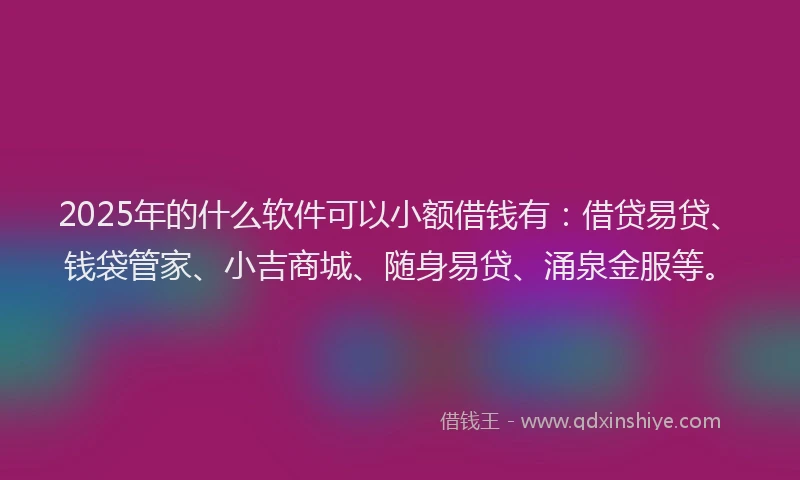 2025年的什么软件可以小额借钱有：借贷易贷、钱袋管家、小吉商城、随身易贷、涌泉金服等。
