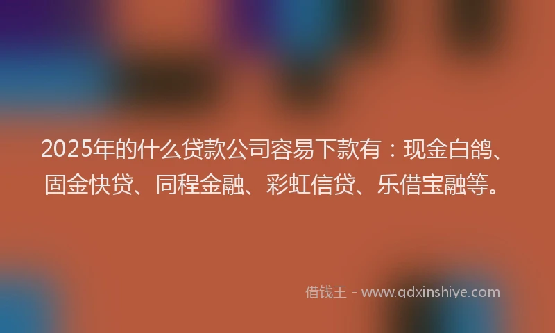 2025年的什么贷款公司容易下款有：现金白鸽、固金快贷、同程金融、彩虹信贷、乐借宝融等。