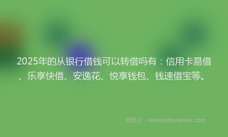 2025年的从银行借钱可以转借吗有：信用卡易借、乐享快借、安逸花、悦享钱包、钱速借宝等。