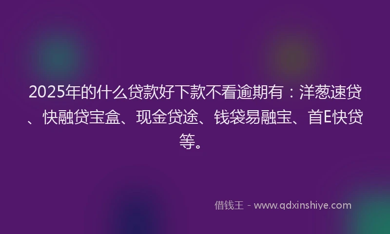 2025年的什么贷款好下款不看逾期有：洋葱速贷、快融贷宝盒、现金贷途、钱袋易融宝、首E快贷等。