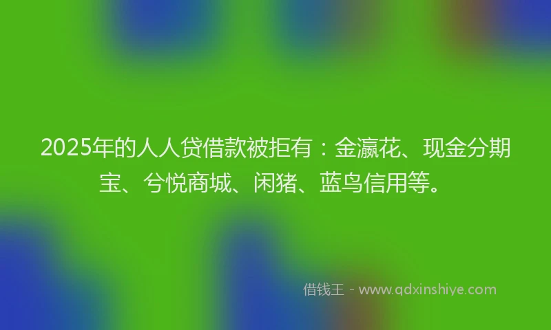 2025年的人人贷借款被拒有：金瀛花、现金分期宝、兮悦商城、闲猪、蓝鸟信用等。