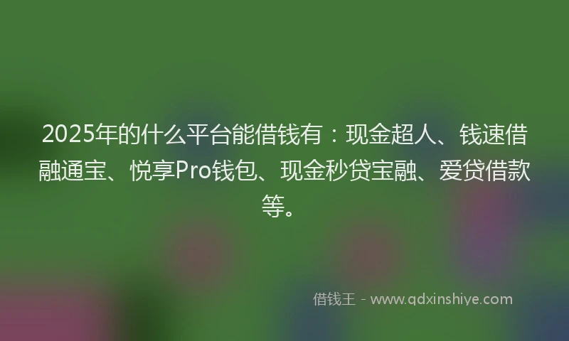 2025年的什么平台能借钱有：现金超人、钱速借融通宝、悦享Pro钱包、现金秒贷宝融、爱贷借款等。