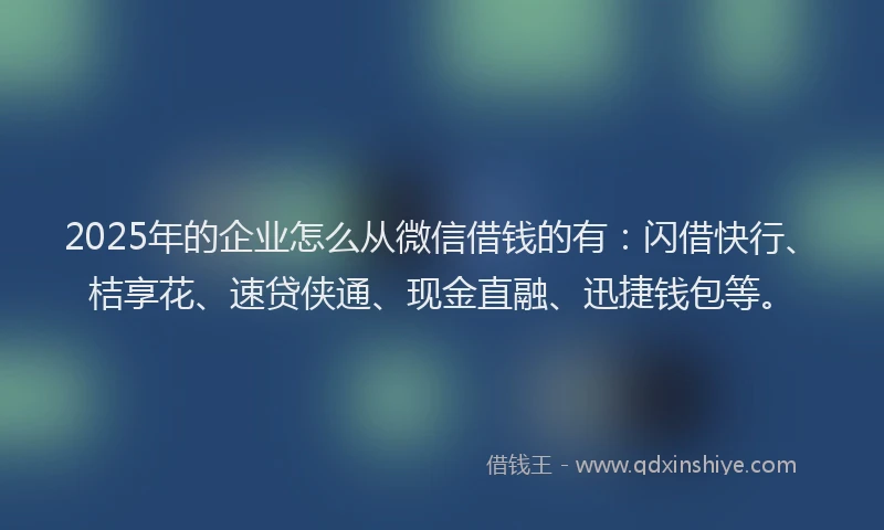 2025年的企业怎么从微信借钱的有：闪借快行、桔享花、速贷侠通、现金直融、迅捷钱包等。