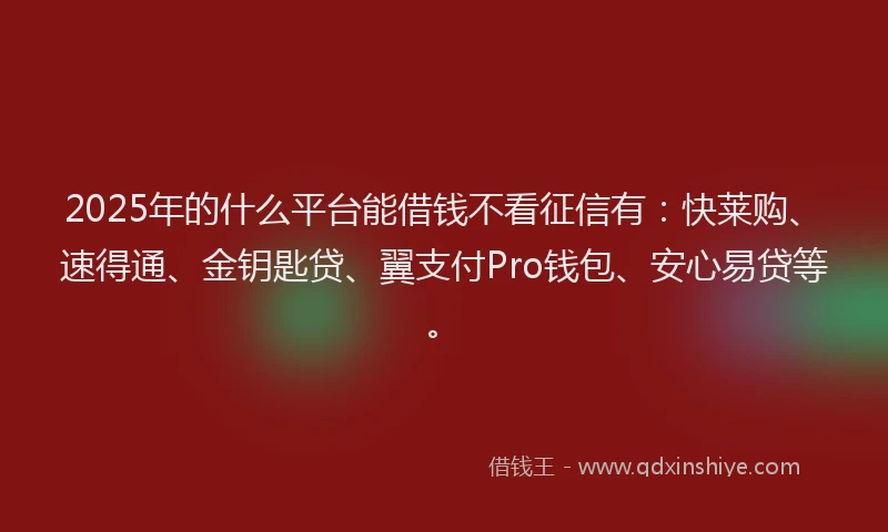 2025年的什么平台能借钱不看征信有：快莱购、速得通、金钥匙贷、翼支付Pro钱包、安心易贷等。