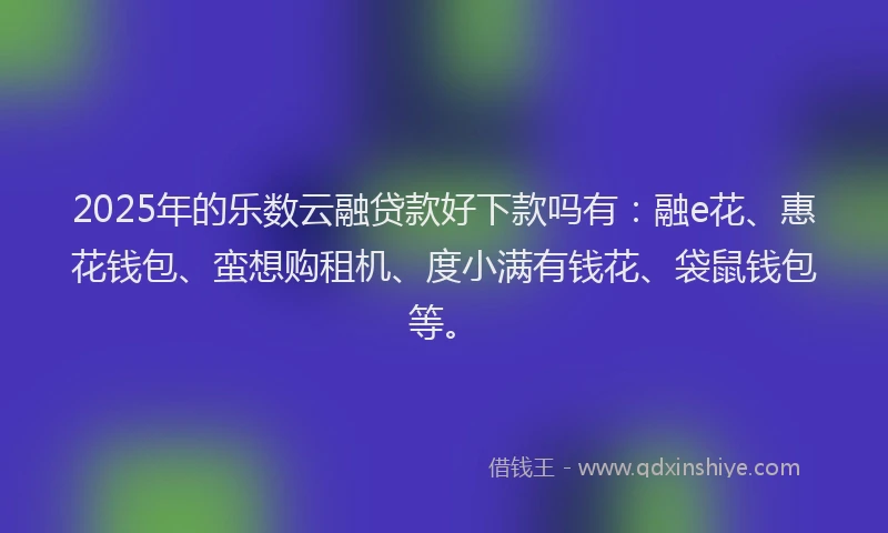 2025年的乐数云融贷款好下款吗有:融e花、惠花钱包、蛮想购租机、度小满有钱花、袋鼠钱包等。