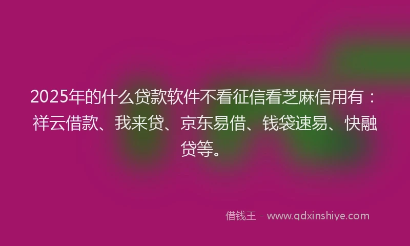 2025年的什么贷款软件不看征信看芝麻信用有：祥云借款、我来贷、京东易借、钱袋速易、快融贷等。