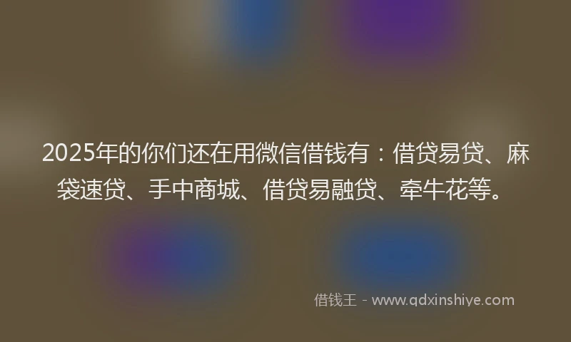 2025年的你们还在用微信借钱有：借贷易贷、麻袋速贷、手中商城、借贷易融贷、牵牛花等。