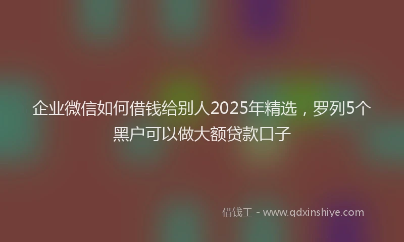企业微信如何借钱给别人2025年精选，罗列5个黑户可以做大额贷款口子