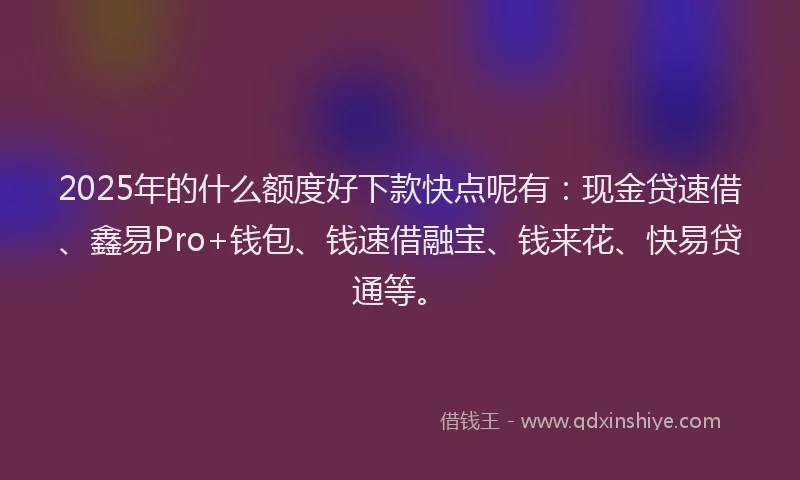 2025年的什么额度好下款快点呢有：现金贷速借、鑫易Pro+钱包、钱速借融宝、钱来花、快易贷通等。