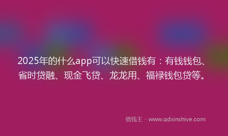 2025年的什么app可以快速借钱有:有钱钱包、省时贷融、现金飞贷、龙龙用、福禄钱包贷等。