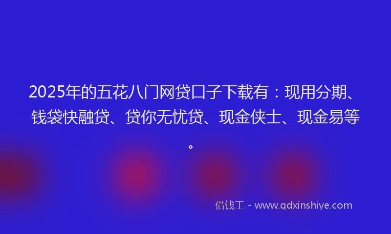 2025年的五花八门网贷口子下载有：现用分期、钱袋快融贷、贷你无忧贷、现金侠士、现金易等。