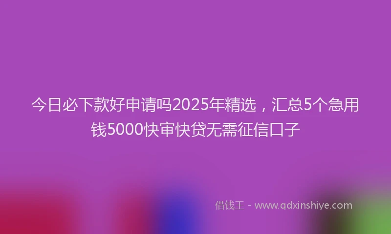今日必下款好申请吗2025年精选，汇总5个急用钱5000快审快贷无需征信口子