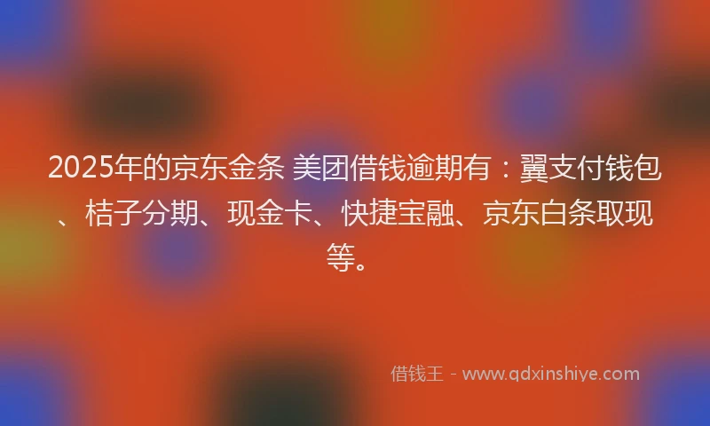 2025年的京东金条 美团借钱逾期有：翼支付钱包、桔子分期、现金卡、快捷宝融、京东白条取现等。