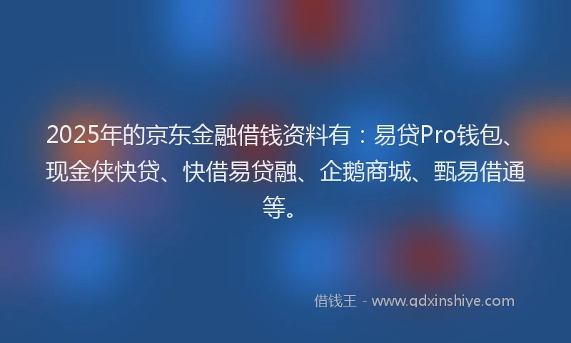 2025年的京东金融借钱资料有:易贷Pro钱包、现金侠快贷、快借易贷融、企鹅商城、甄易借通等。
