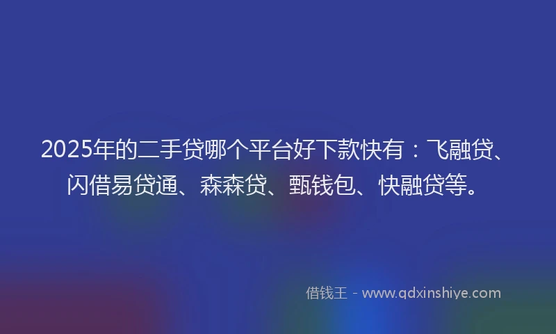 2025年的二手贷哪个平台好下款快有：飞融贷、闪借易贷通、森森贷、甄钱包、快融贷等。