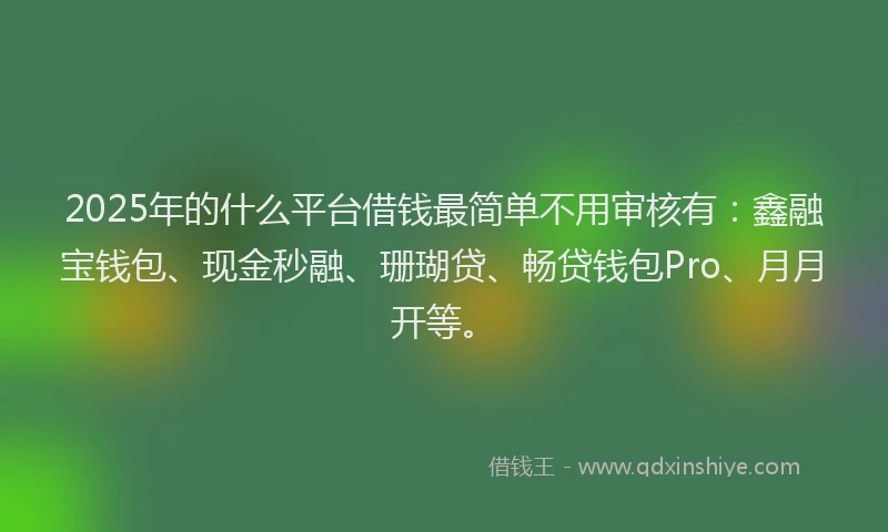 2025年的什么平台借钱最简单不用审核有：鑫融宝钱包、现金秒融、珊瑚贷、畅贷钱包Pro、月月开等。